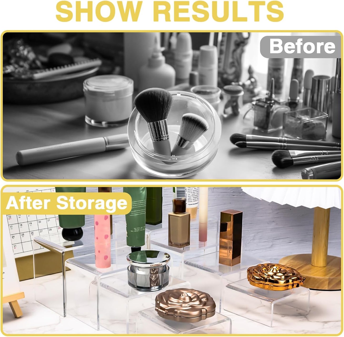 6 Pcs Acrylic Display Risers, 2 Sets Small Size Clear Shelf Riser, 0.15" Thick Acrylic Risers Display Stands, Clear Risers for Dessert, Cupcake, Candy, Figure Jewelry Showcase