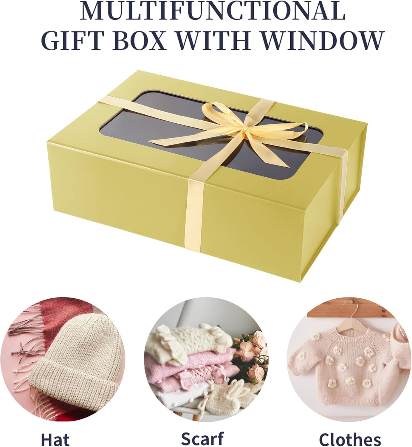 TIACABO Gold Large Gift Box with Window, 13.5"x9"x4.3" Bridesmaid Boxe for Gifts Giving,Birthday Gift Boxes with Magnetic,Closure Lid Gifts Box for Presents,Cute Boxe,Luxury for Gift Packaging