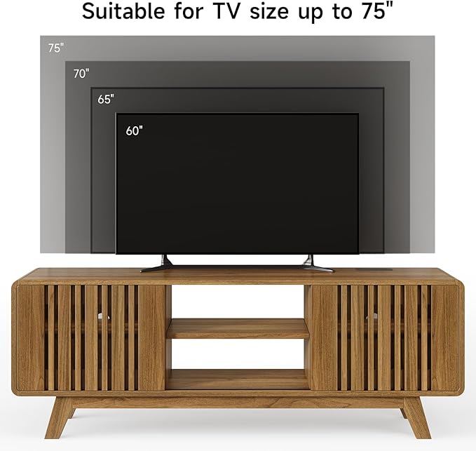 ONBRILL 63-Inch TV Stand for TVs up to 75 Inch, Mid-Century Modern Television - Image 5