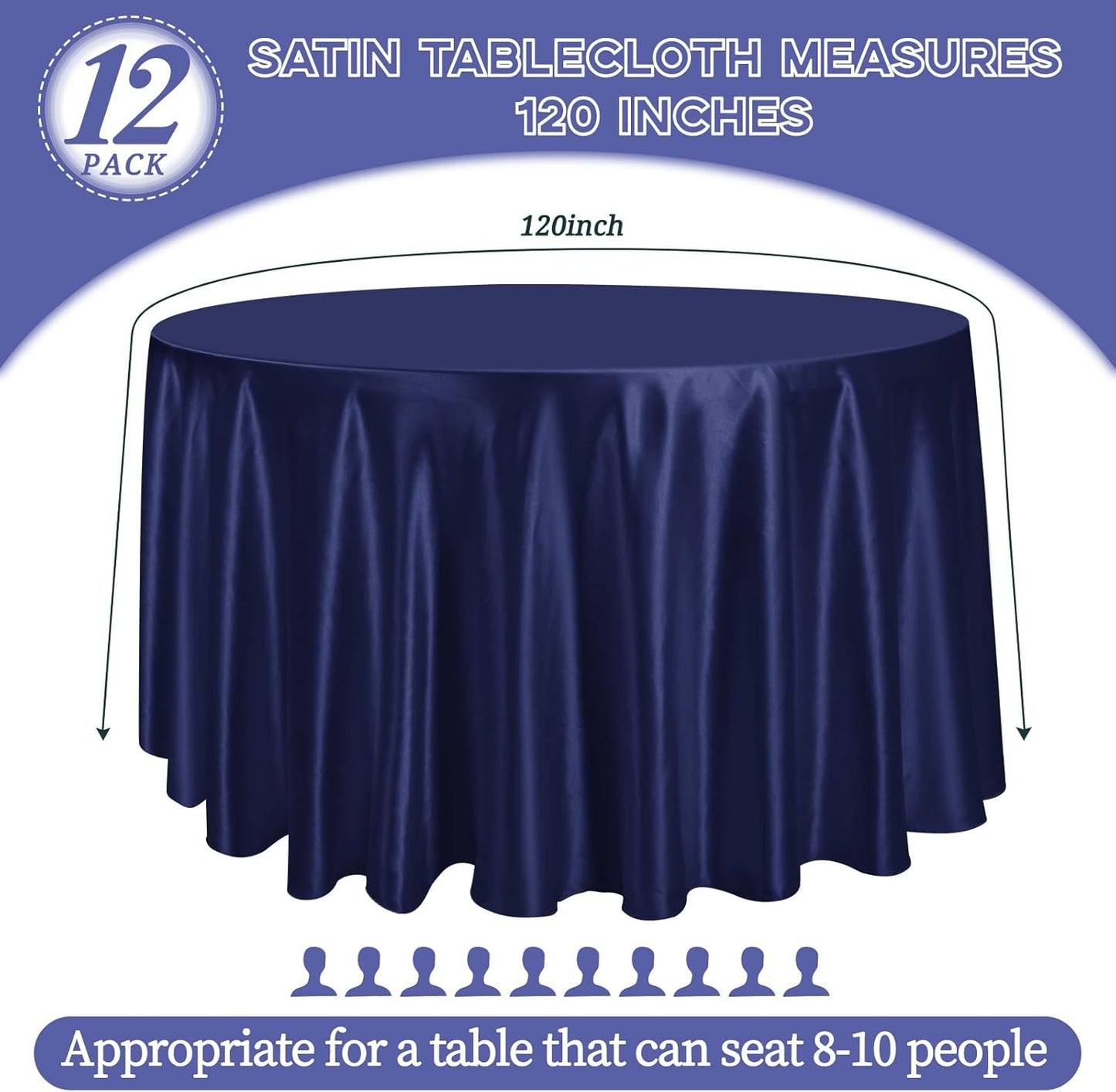 fani 12 Pack 120 Inch Navy Blue Satin Tablecloth - Premium Bright Silky Round Tablecloth Overlay Smooth Fabric Table Cover, Table Decoration for Wedding Party Banquet Events Restaurant Kitchen Dining
