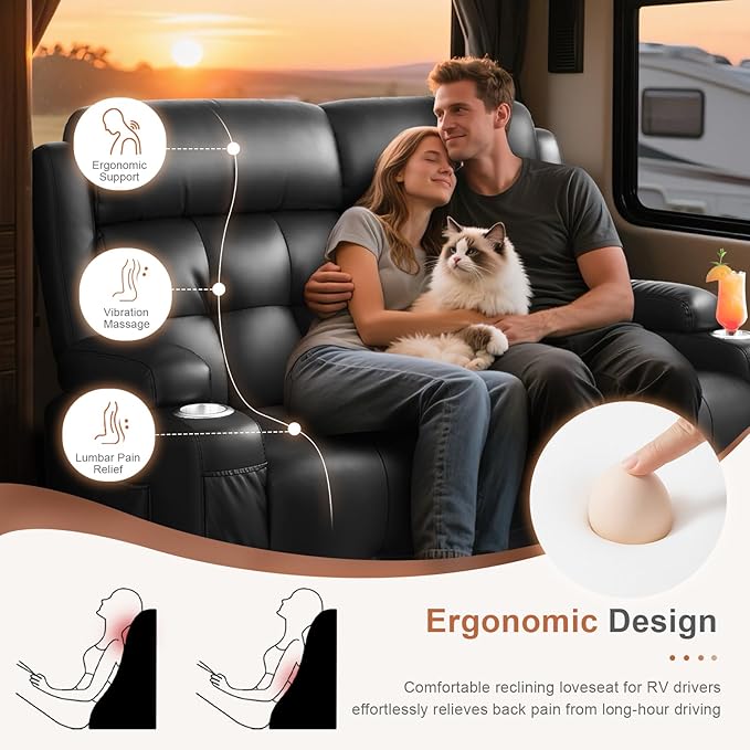 RV Loveseat Recliner Sofa, Massage Wall Hugger Reclining Couch - Image 6