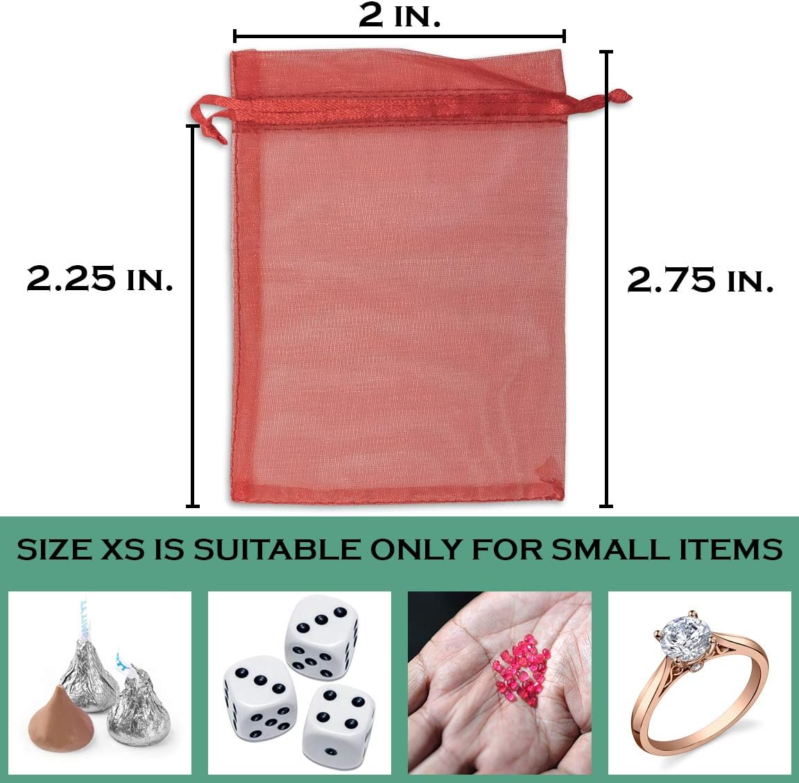 TheDisplayGuys 100-Pack XS 2" x 2 3/4" Red Sheer Organza Gift Bags with Drawstring, Jewelry Candy Treat Wedding Party Favors Mesh Pouch