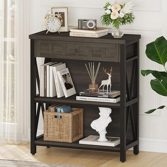 FATORRI Rustic Small Bookshelf, Industrial Wood Book Shelf by FATORRI
