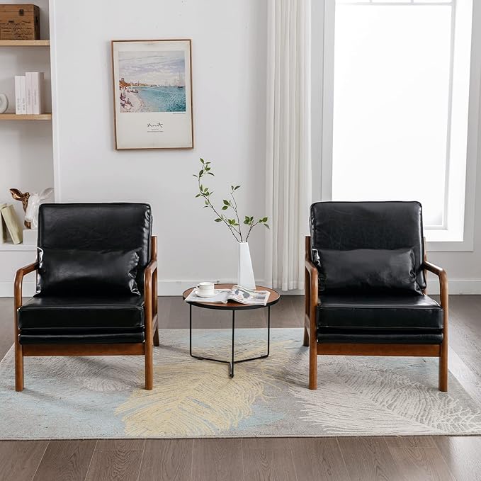 Deolme Mid Century Modern Accent Chair Living Room- Comfy Solid Wood Arm Chair - Image 5