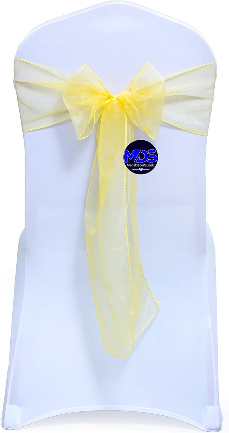 MDS Pack of 250 PCS Organza Chair Sashes Wider Dining Chair Bows Ribbon Tie Back for Wedding Party Birthday Bridal Shower Reception Event Banquet Home Chair Cover Decoration - Yellow