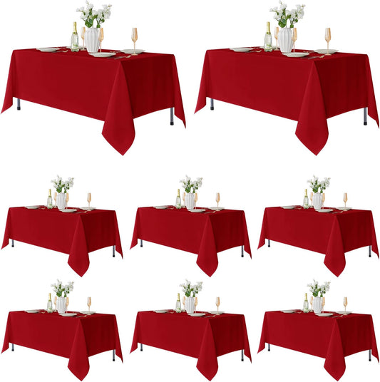 Fitable 8 Pack Table Cloth Rectangle Table: Stain and Wrinkle Resistant Tablecloth Rectangular, Washable Polyester Tablecloths for Wedding Christmas Party Dining Banquet Event(Red, 70x108 Inch)