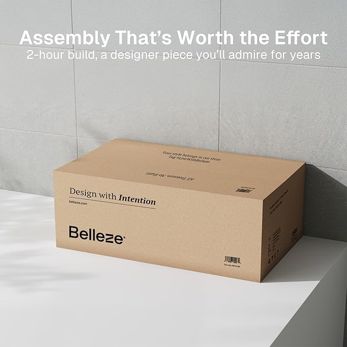 BELLEZE Sideboard Cabinet with 3 Drawers, Modern Wood Buffet Cabinet with Arc - Image 8