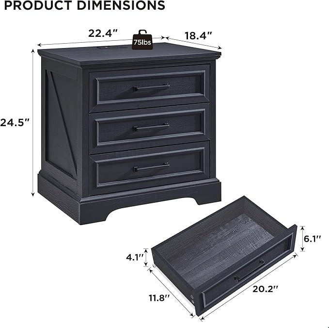 ACCOHOHO Farmhouse Nightstand - Image 2