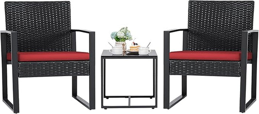 Flamaker 3 Pieces Wicker Patio Furniture Outdoor Modern Rattan Chair by Flamaker