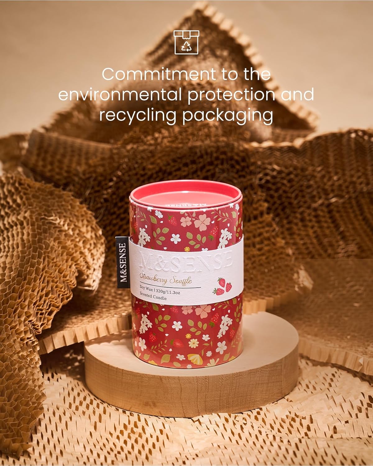 M&SENSE Strawberry Souffle Scented Candle, Medium Jar Candle 11.3oz Natural Soy Wax for Home Scented, Floral Candles Gift for Spring Holiday, Up to 70 Hours Burning Long-Lasting Fragrance