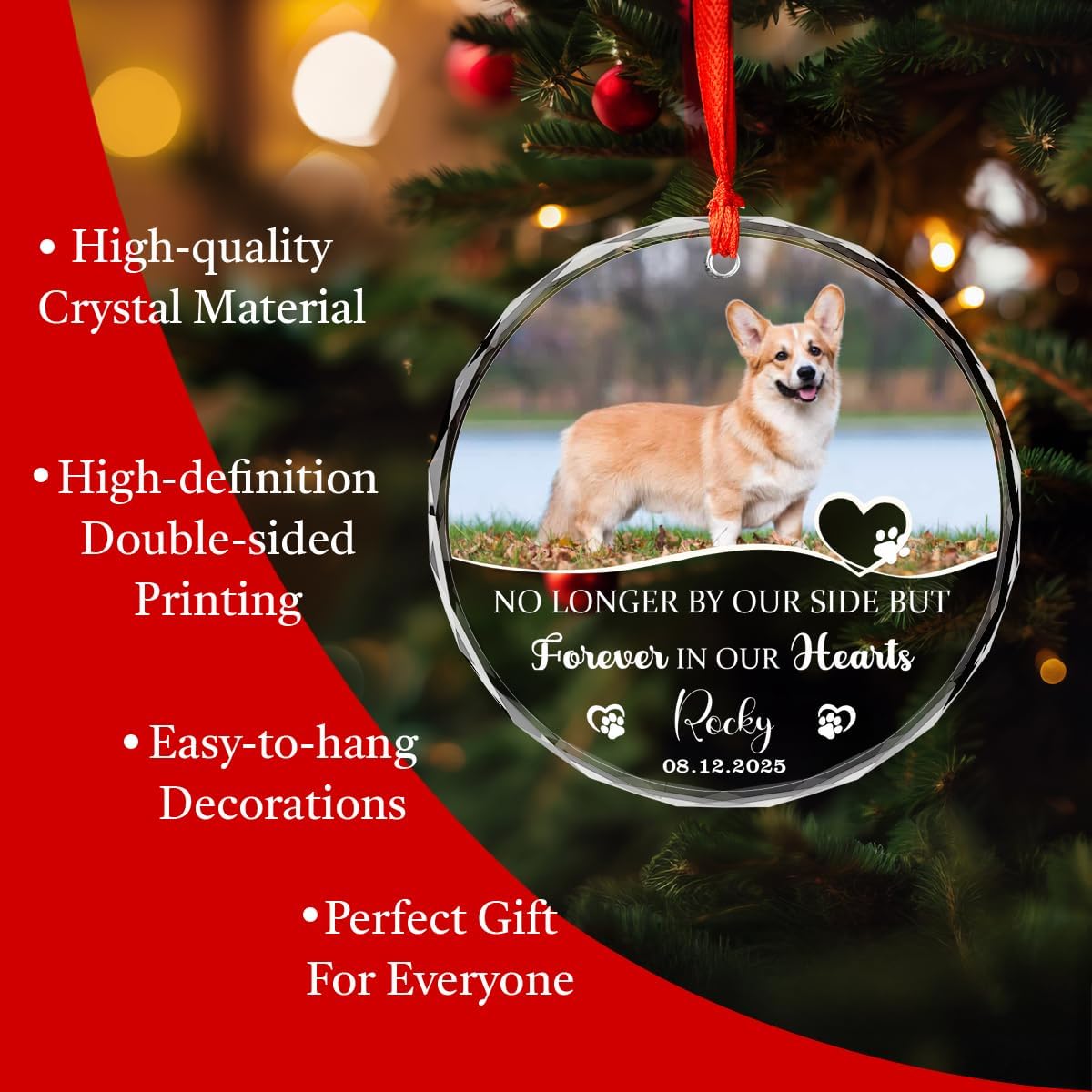 Personalized Dog Memorial Glass Ornaments, Pet Sympathy Gifts, Pet Remembrance Ornaments, Loss of Puppy Remembrance, Passing Away Gift, Dogs Lover Sympathy Gift 2025 (P1)