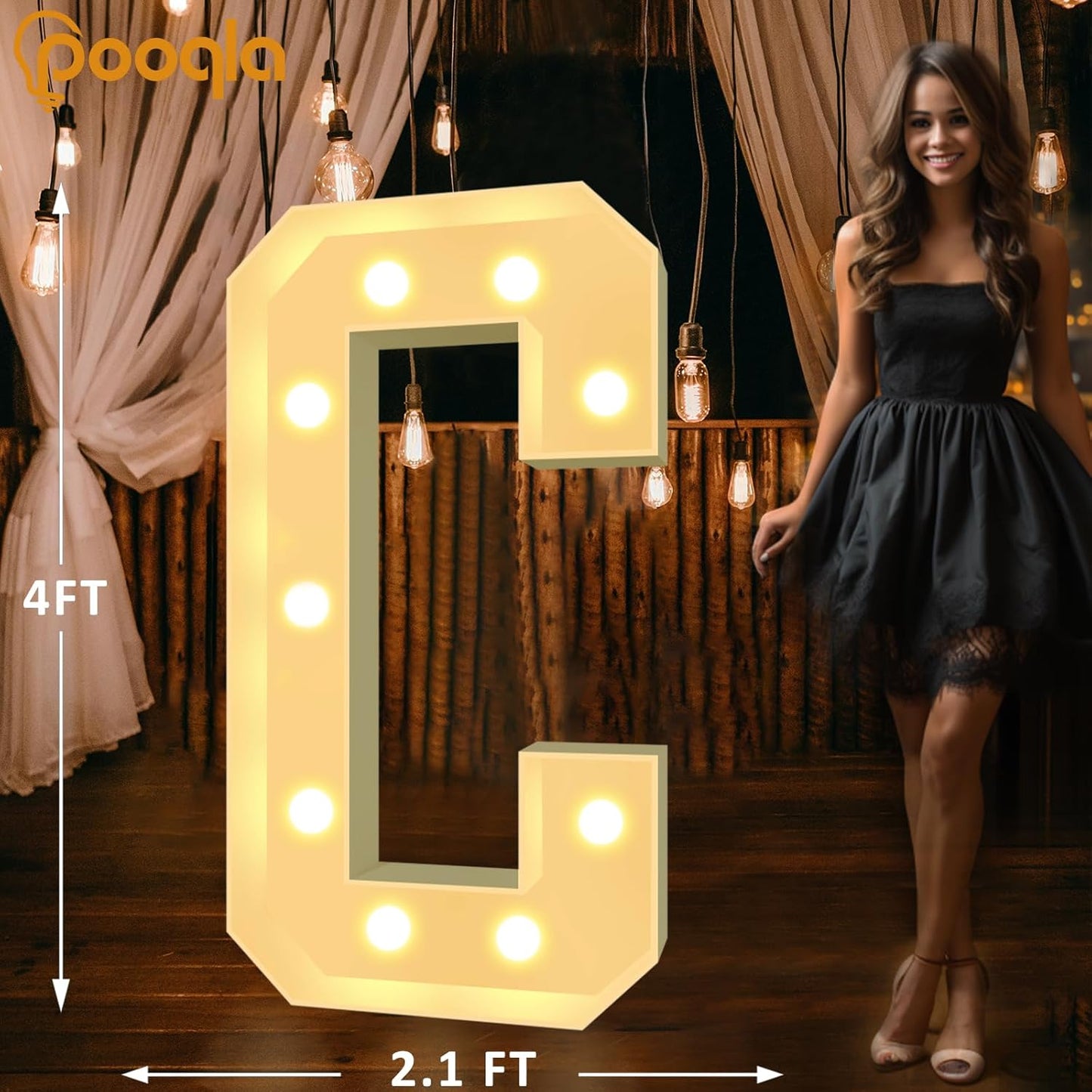 Pooqla 4 FT Marquee Light Up Letters, Giant LED Sign Cool White and Warm White Marquee Letter 4 Feet Tall, Big Mosaic Letter C for Balloons Birthday Party Anniversary Wedding Decorations