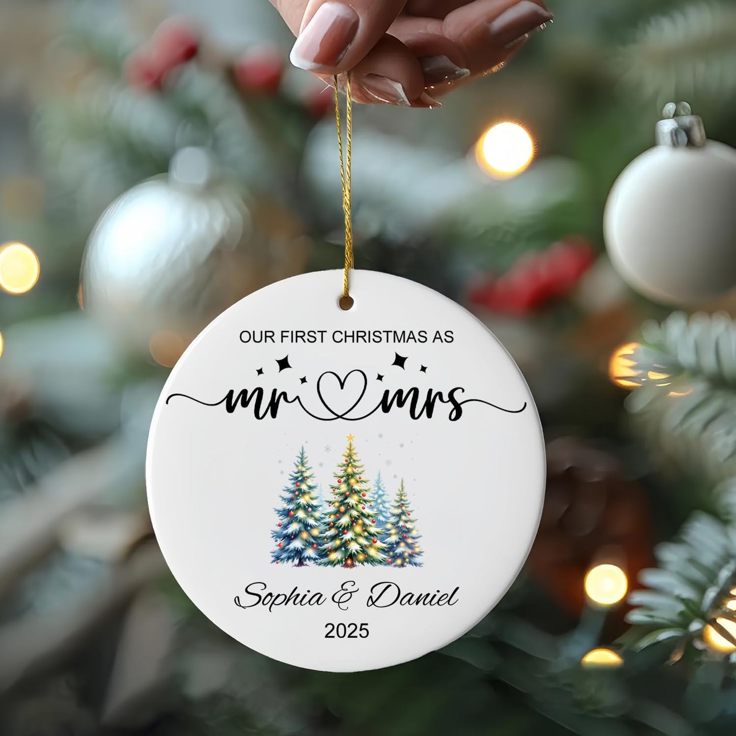 First Christmas Married Engaged Ornament 2025, Our First Christmas As Mr and Mrs Christmas Ornaments Bridal Shower Gift for Newlyweds