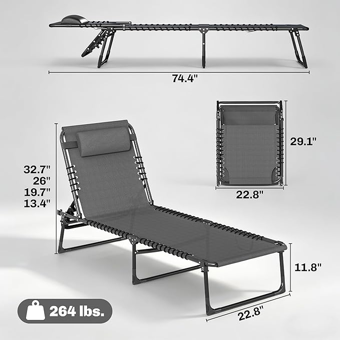 Outsunny Folding Chaise Lounge Chair Set of 2, Patio Sun Tanning Chair - Image 3