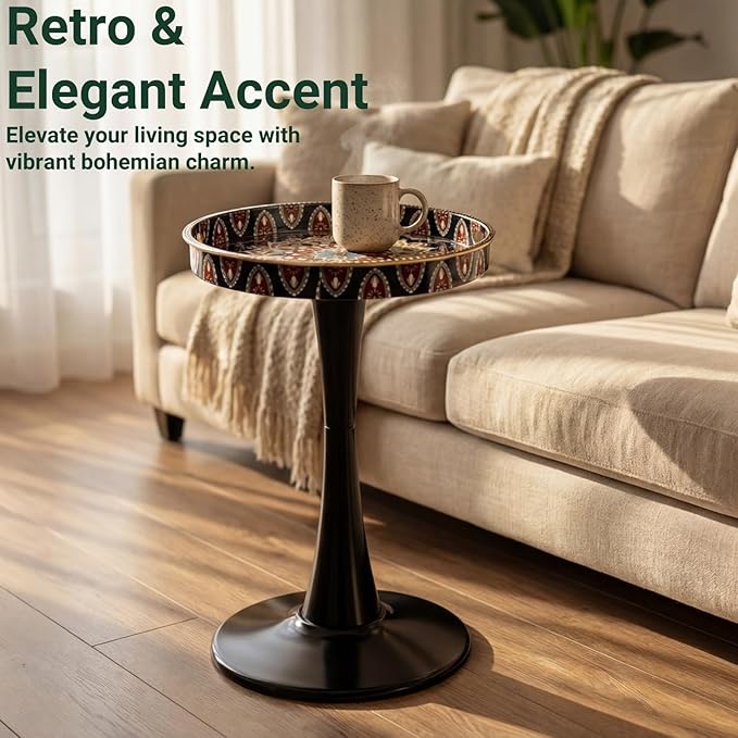 Gesodant Boho Chic Round Side Table, Stable Hourglass Pedestal Base, Unique - Image 5