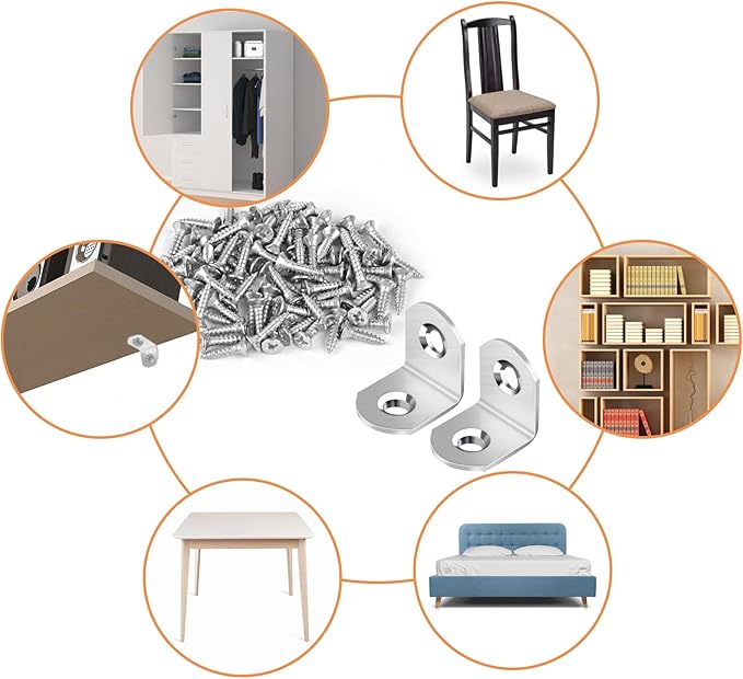 40 Pcs L Bracket Stainless Steel Corner Brace Sets, 90 Degree Right Angle - Image 6