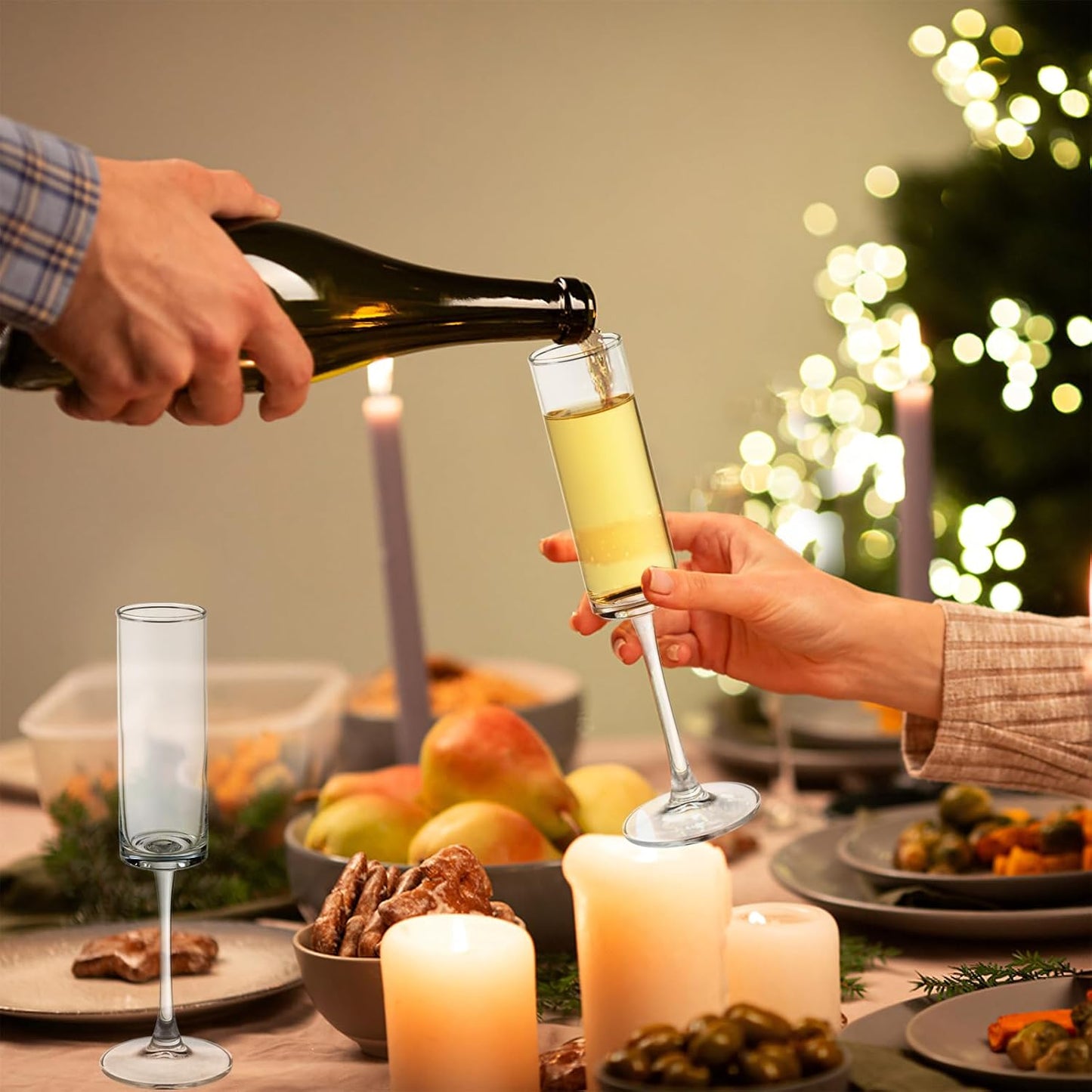 24 Pieces Clear Champagne Flutes 6 OZ Straight Sided Wine Glasses Champagne Long Stem Drinking Colored Glasses,Set of 24 Hand Blown Champagne Flutes Goblets for Wedding Cocktail Cups,Cava, Prosecco