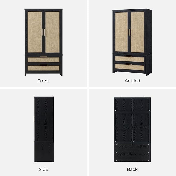 SICOTAS Armoire Wardrobe Closet, Larger Rattan Armoires Wardrobe Cabinet - Image 8