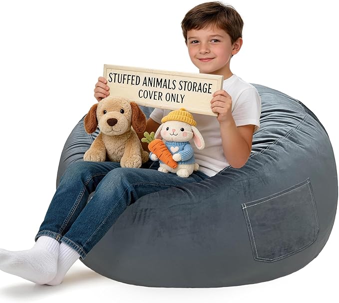 Lukeight Stuffed Animals Storage Bean Bag Chair Cover by Lukeight