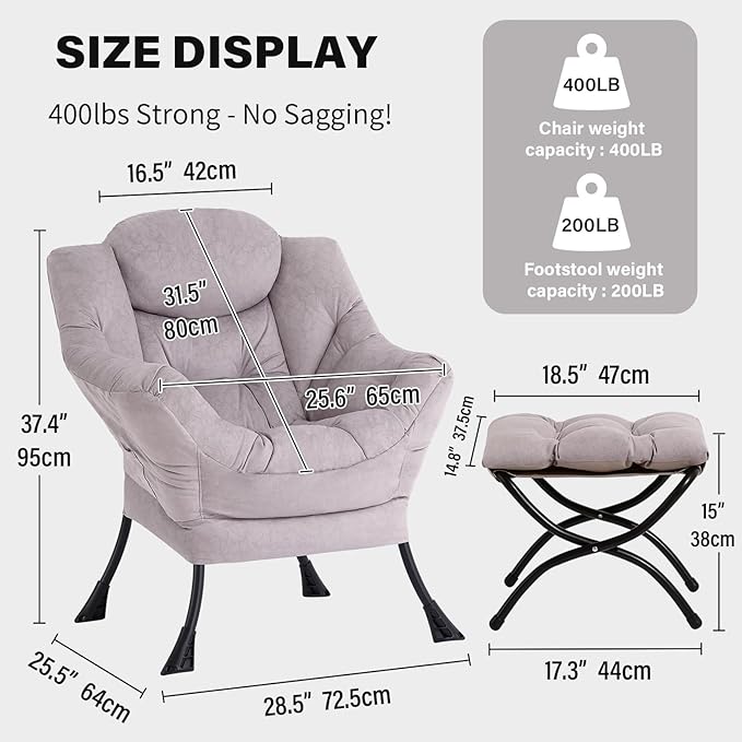 Tiita Modern Lazy Chair with Ottoman, Large Accent Armchair, Leisure Sofa - Image 3
