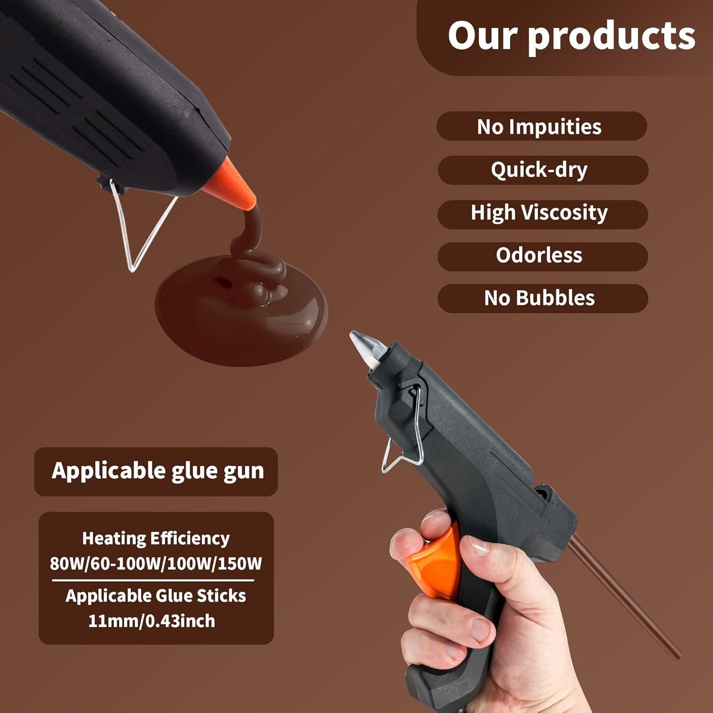 MATUFF Brown hot Glue Sticks Full Size 0.43” Dia x 8” Long, 20 pcs Hot melt Adhesive Glue Sticks, All-Purpose Colored Glue Gun Sticks for DIY Brown Crafting Arts and Home Decoration Repair Bonding