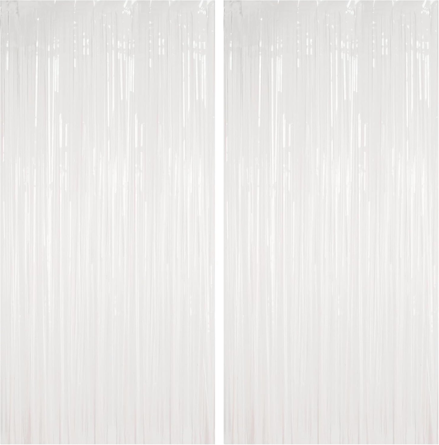 BRAVESHINE Tinsel Photo Backdrop Curtains - 2 Pack 3.2x8.2ft White Foil Fringe Streamer Curtain for Halloween/Boo Day/Valentine’s/Birthday/Christmas/Engagement/Bridal Shower Party Supplies Decorations