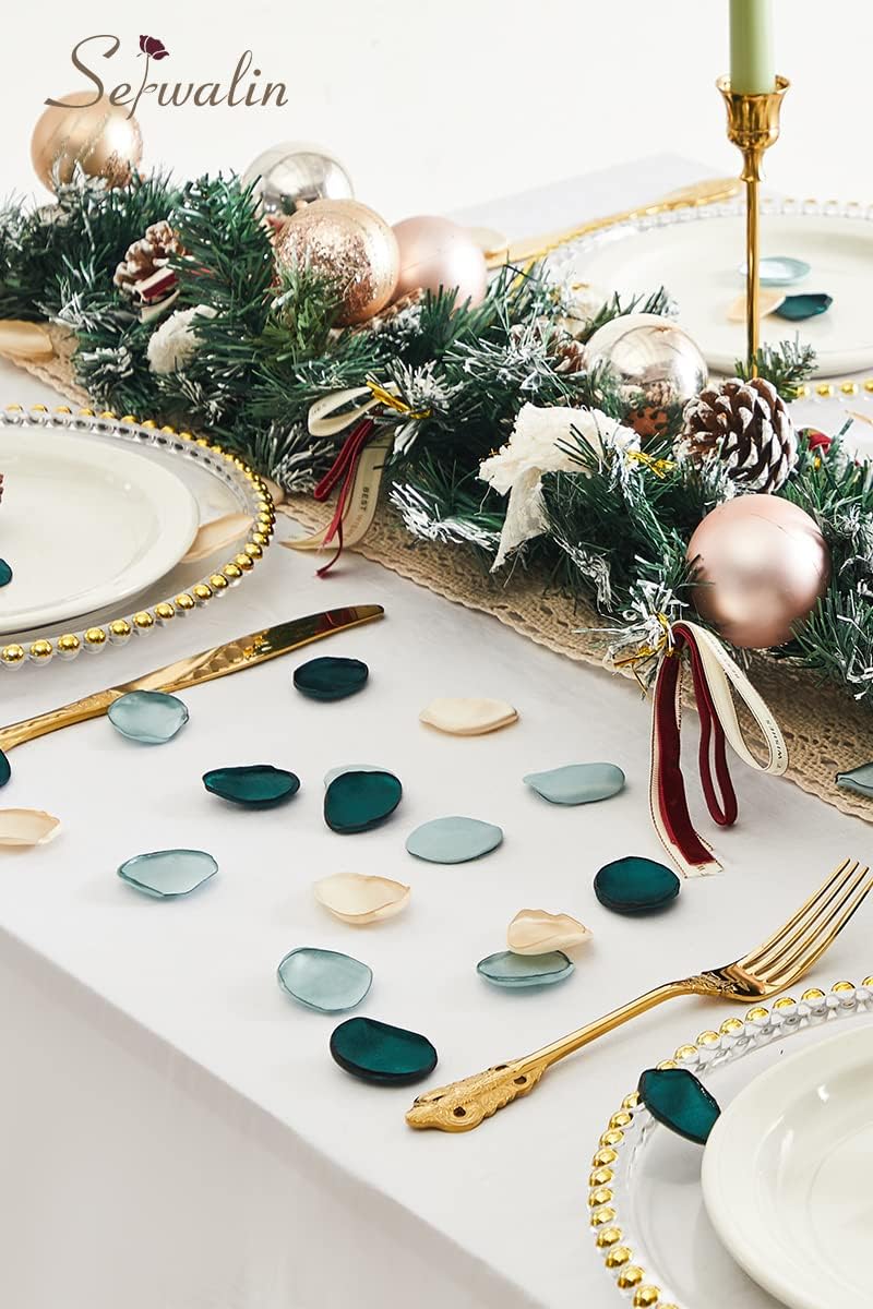 Serwalin 300Pcs Silk Rose Petals Flower Petals for Christmas Weddings Proposal Green Gold Petals Flower Girl Petals Aisle Flower Girl Basket Runner Bridal Shower Table Decor (3 Color Mixes)