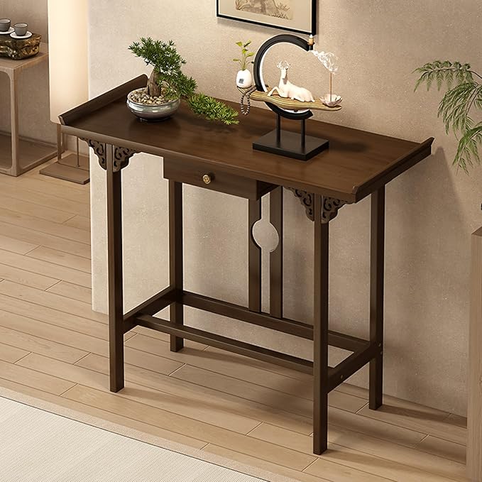 Bamboo Console Table with Drawer, Small Sofa Tables with Open Shelf, Chinese by Unknown
