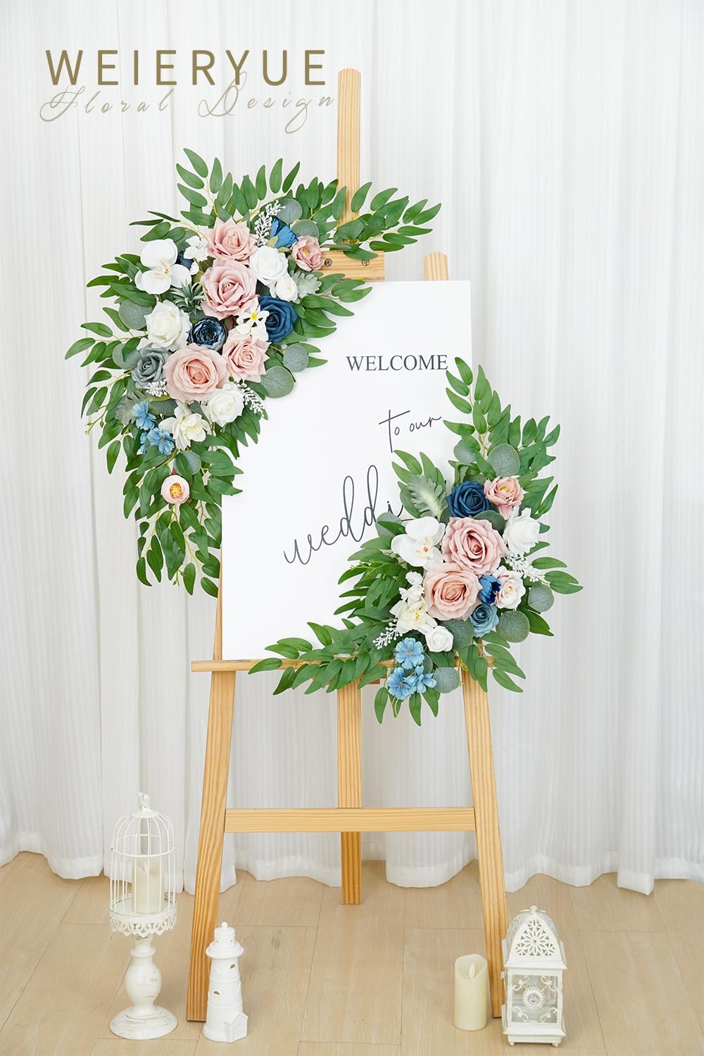Artificial Wedding Arch Flowers Kit(Pack of 2) for Wedding Arch, Bridal Shower, Ceremony and Reception Backdrop Decoration (Misty Rose and Navy Blue)