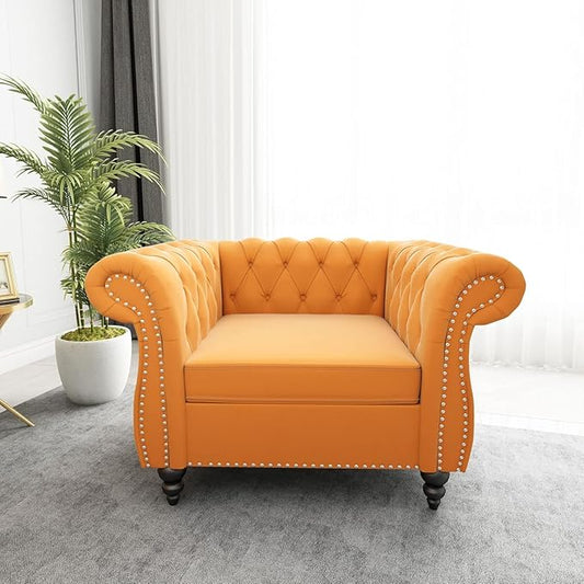 Living Room Chair, Modern Velvet Chesterfield Sofa Chair, Mid Century Single by RUSTYER