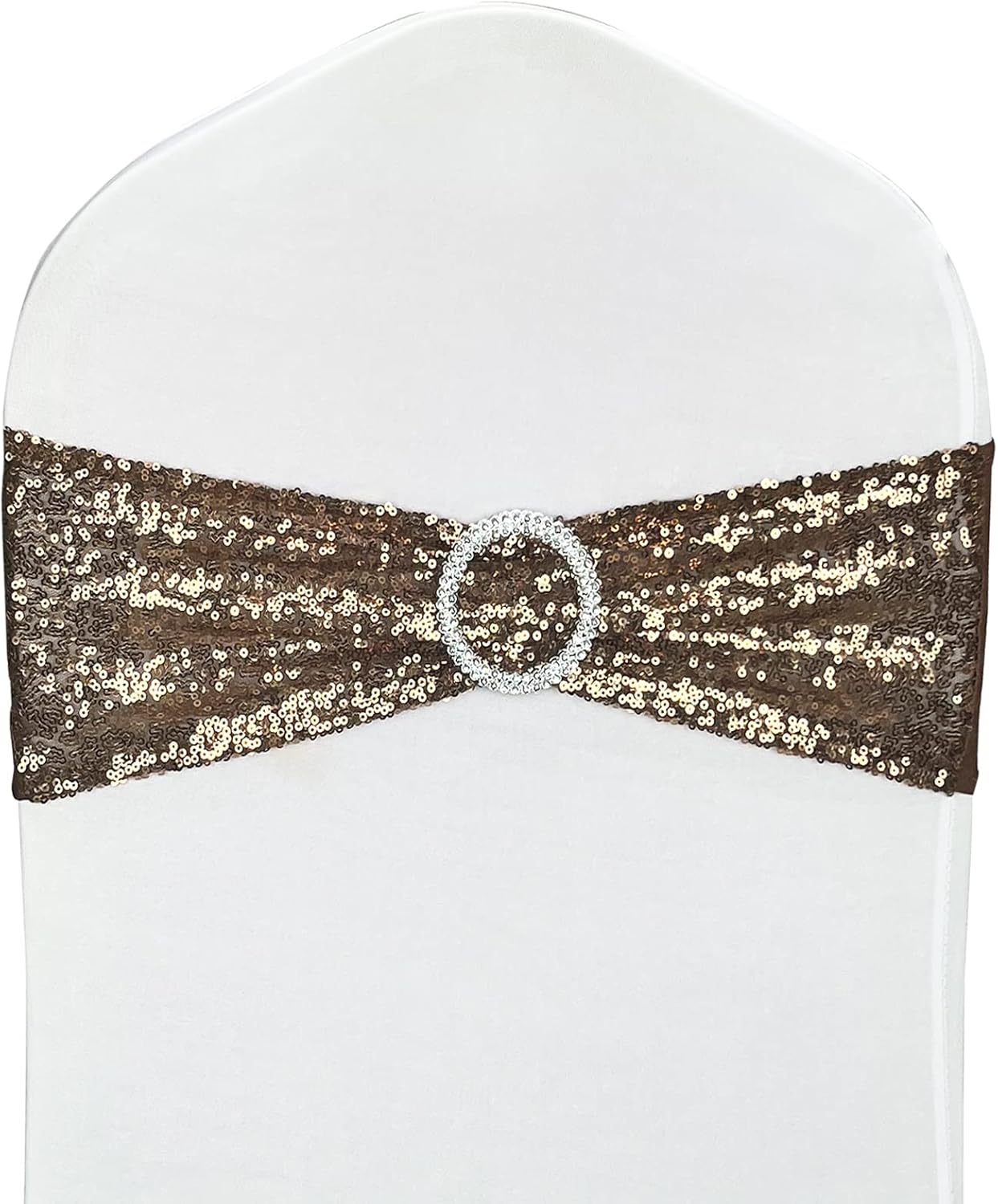 10 Pcs Sequin Chair Sashes Stretch Chair Bands Spandex Polyester Bows for Party Hotel Wedding Banquets Decoration - Coffee