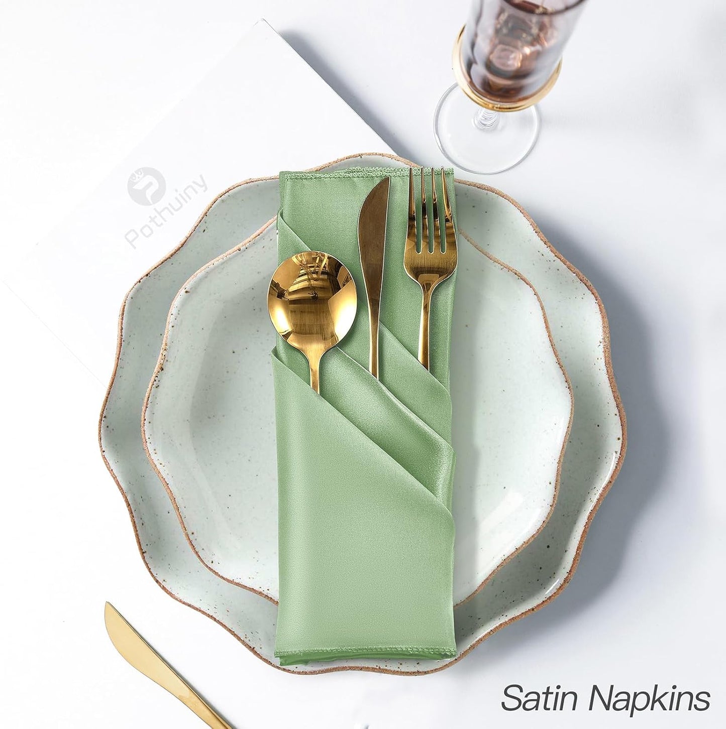 P Pothuiny 24 Pcs Silky Sage Green Satin Napkins 17 x 17 Inches, Square Smooth Wedding Dinner Napkins Satin Cloth Napkins Table Napkins for Banquet Party Restaurant Decor, Thanksgiving, Christmas