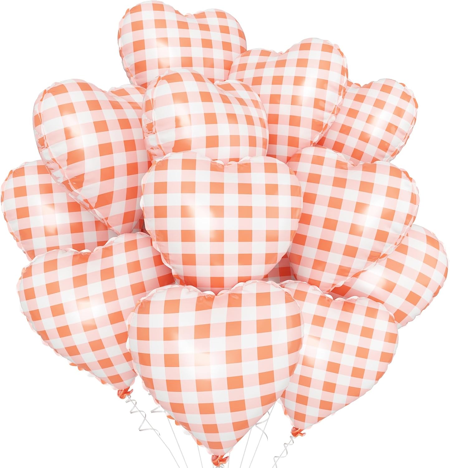Red White Checkered Heart Balloons,12Pcs 18Inch Red Grid Heart Shaped Foil Helium Polyester Film Balloons for One Silly Goose Birthday Baby Shower Party Decorations