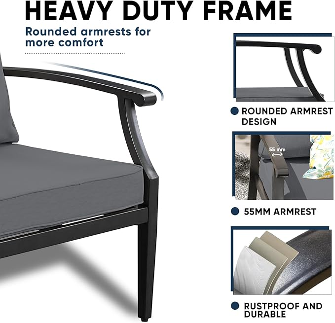 4-Piece Patio Conversation Set, Oversized Outdoor Metal Furniture Set - Image 3
