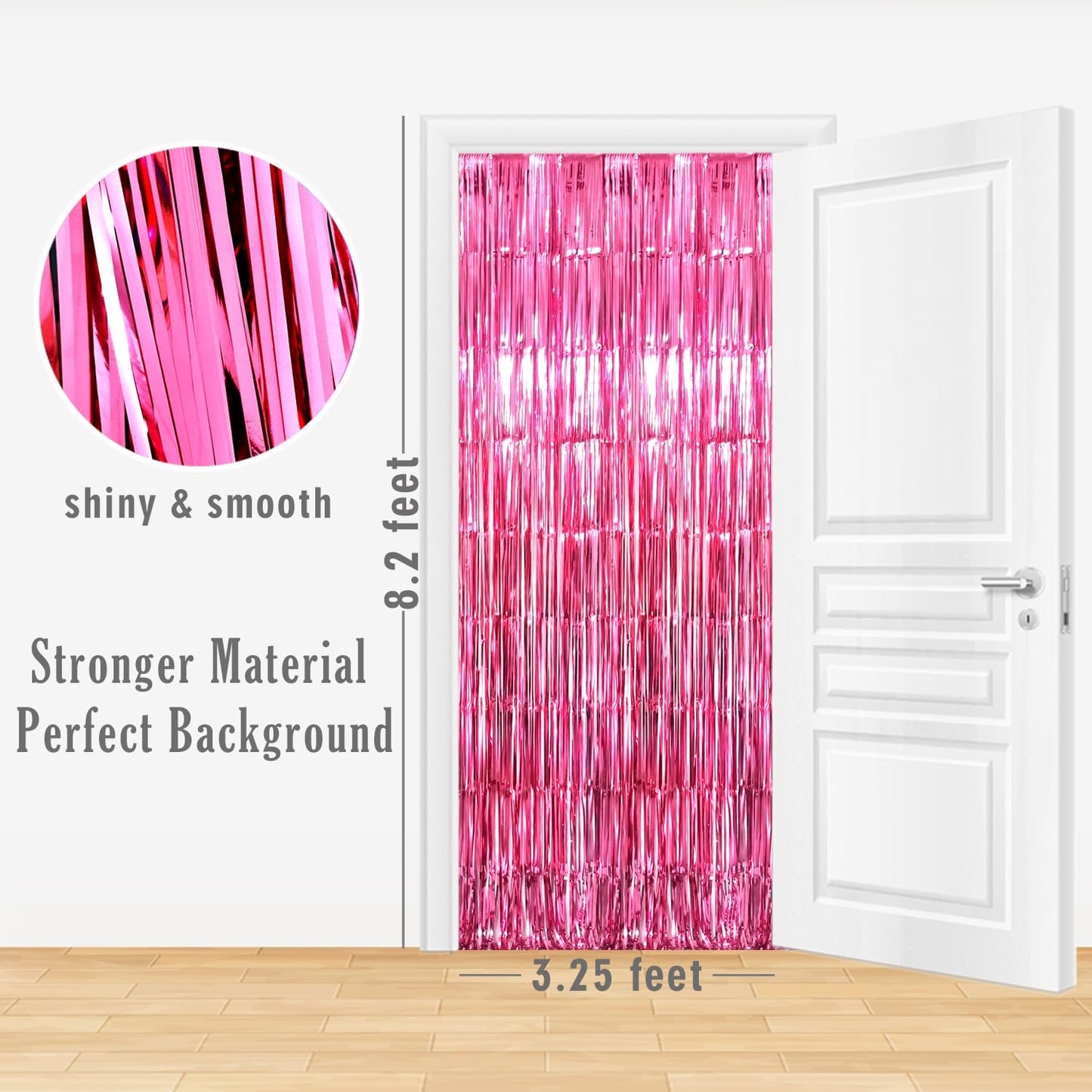 GOER 3.2 ft x 8.2 ft Metallic Tinsel Foil Fringe Curtains Party Photo Backdrop Party Streamers for Galentines Day,Birthday,Graduation,New Year Eve Decorations Wedding Decor (1 Pack, Hot Pink)
