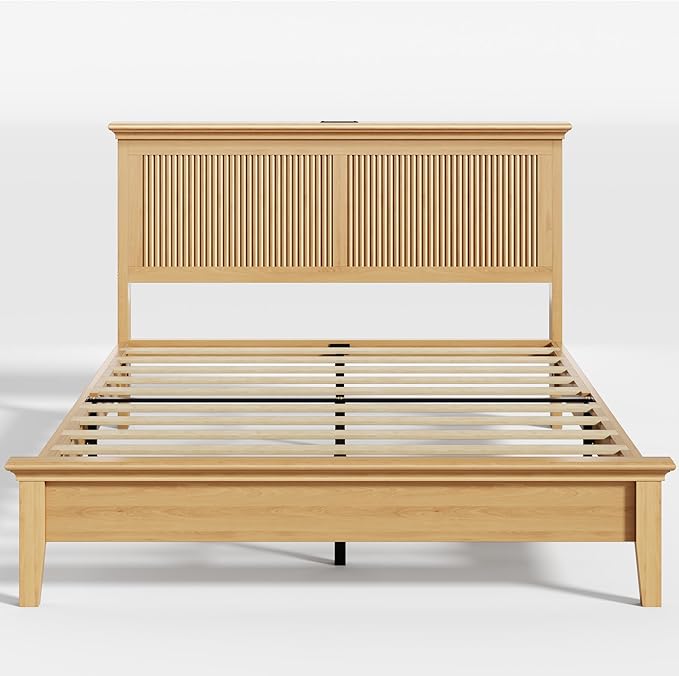 Lifezone Wood Queen Bed, Solid Wood Bed - Image 5