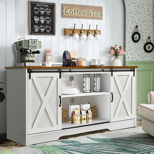 4 EVER WINNER Farmhouse Coffee Bar Cabinet, Kitchen Storage Cabinet, Coffee by 4EVERWINNER