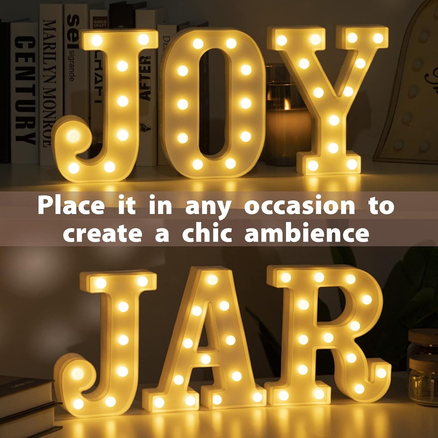 HXWEIYE LED Marquee Letters Lights Sign - J, 26 Alphabet & Number 0-9 Warm White Led Letters for Bar Party Birthday Home Wedding Decor