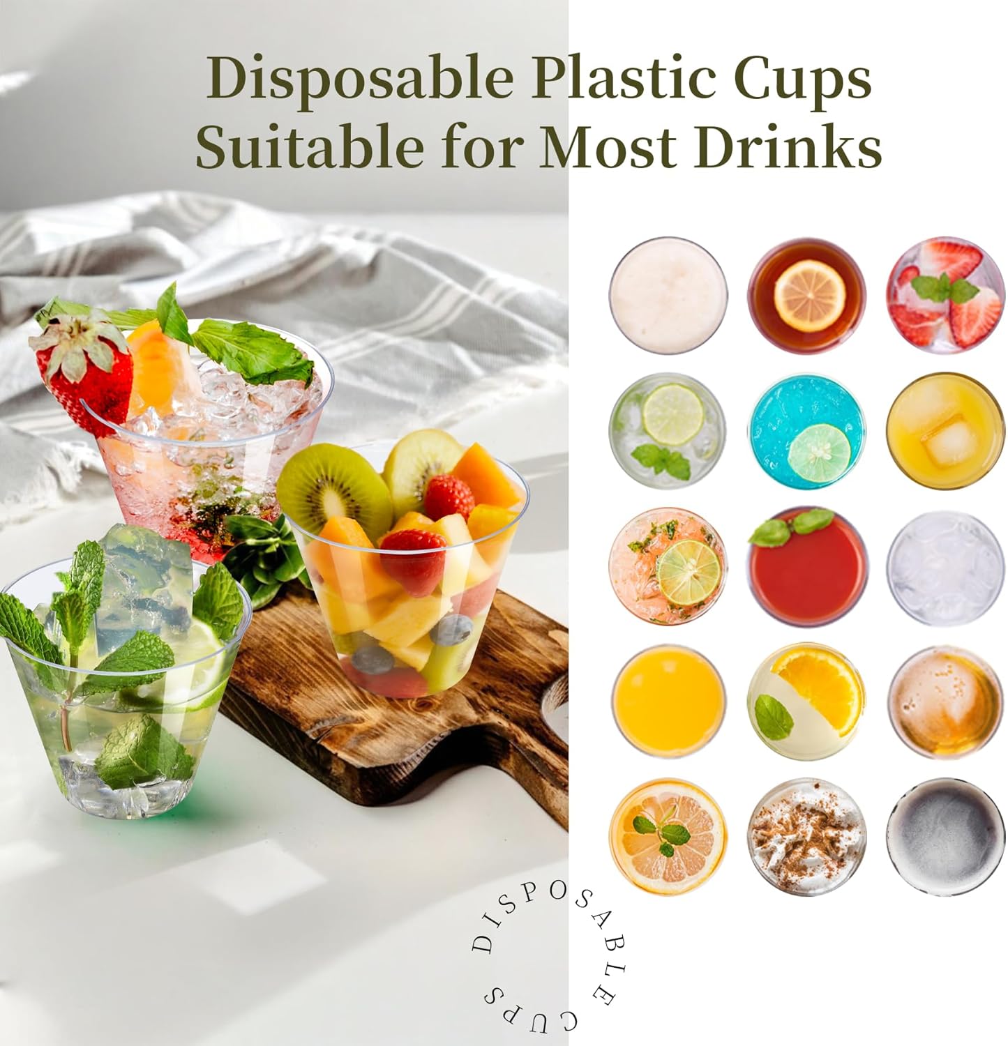 100Counts 9 OZ. Disposable Cups Old fashioned Party Tumblers, 9 Ounce Squat Cups Clear Hard Plastic Cups for Party Wedding