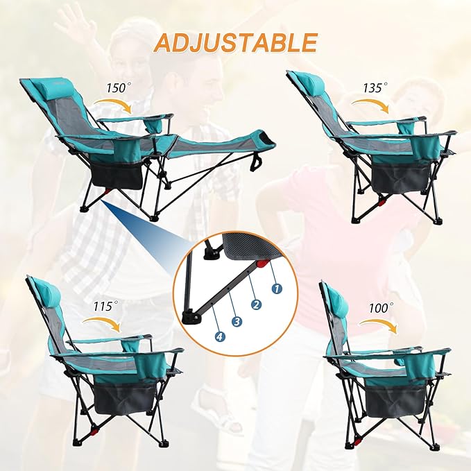 Reclining Camping Chair with Removable Footrest Lounge Chair with Headrest - Image 7