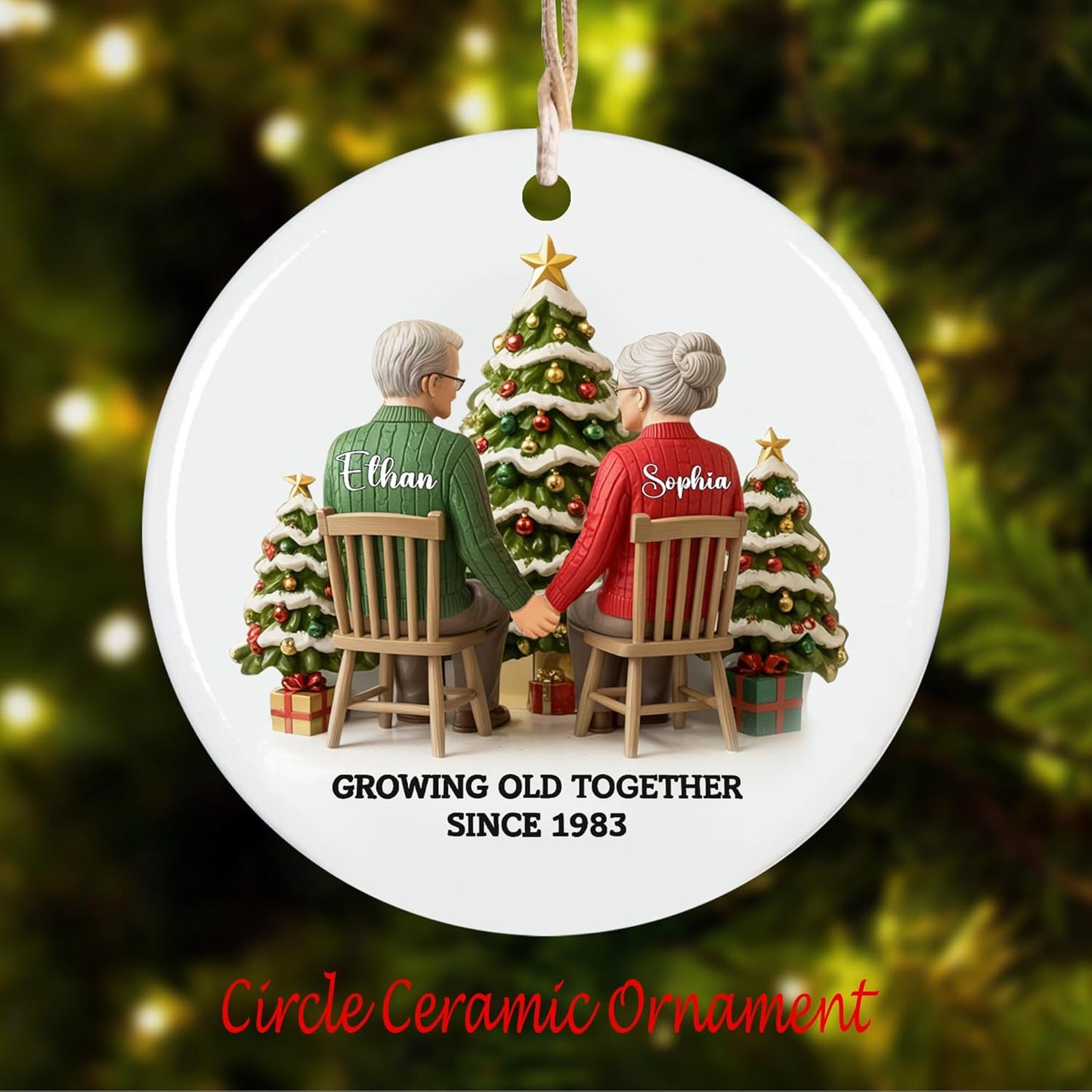 Love Signal Growing Old Together Christmas Ornament, Personalized Couple Ornaments for Christmas Tree Decor, Gifts for Wife Husband Mom Dad Women Men, Boyfriend, 2D Flat Acrylic, Ceramic Ornament 02