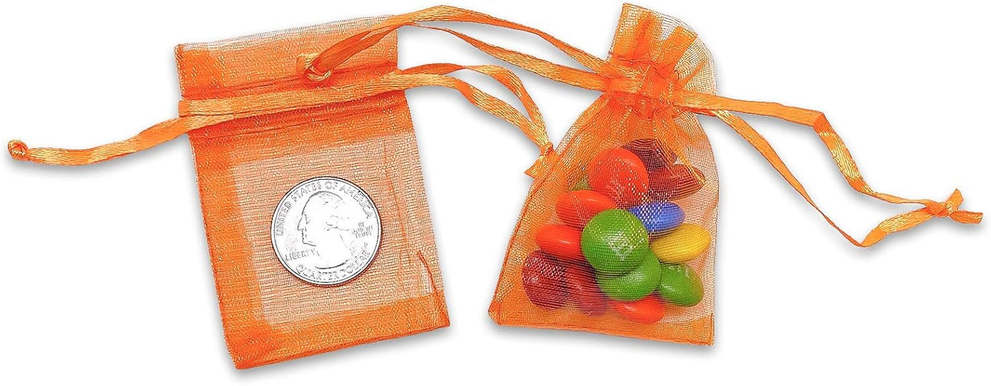 TheDisplayGuys 48-Pack 2" x 2-3/4" Orange Sheer Organza Gift Bags with Drawstring, Jewelry Candy Treat Wedding Party Favors Mesh Pouch