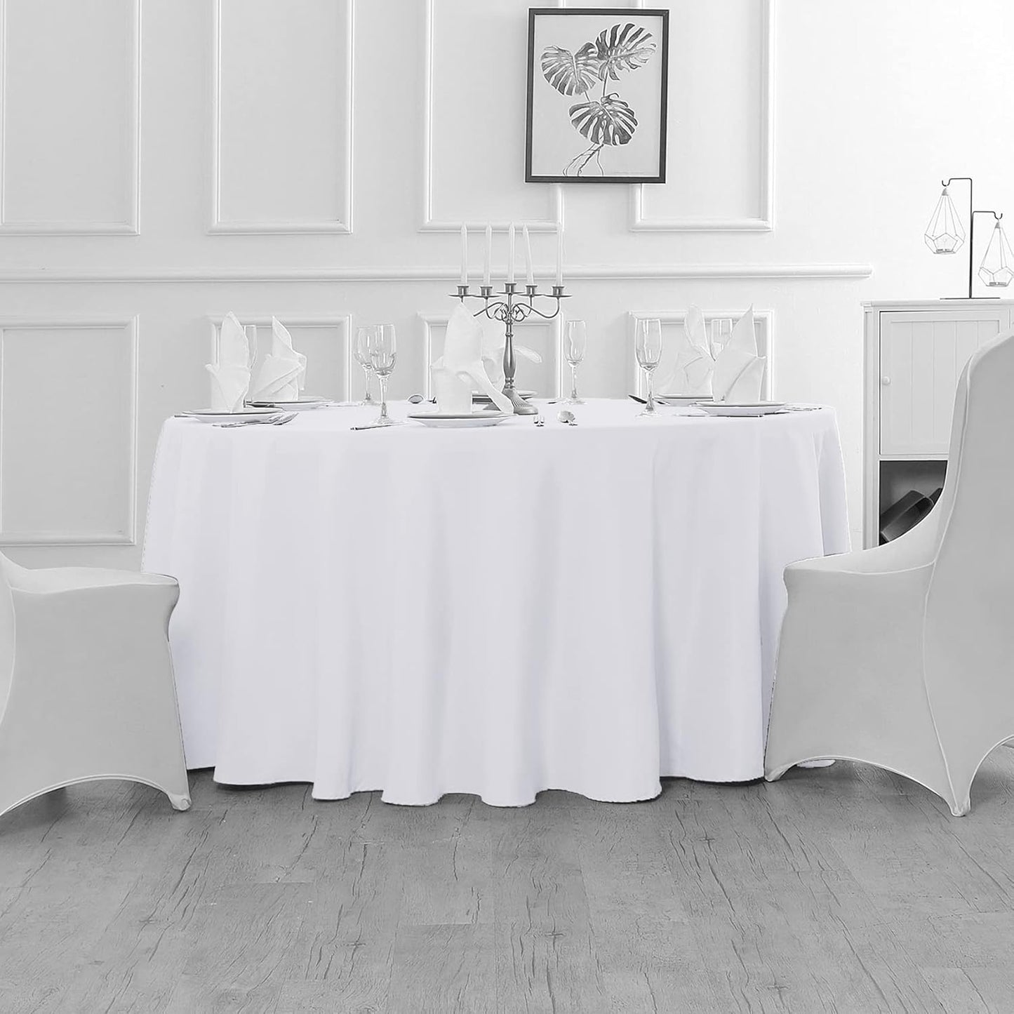 Fokitut 2 Pack Waterproof Round Tablecloth, 70 Inch, Stain Resistant and Wrinkle Polyester Table Cloth, Fabric Table Cover for Kitchen Dining, Wedding, Party, Holiday Dinner-White