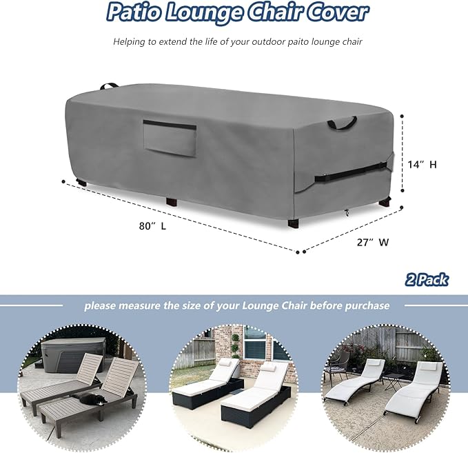 Waterproof Patio Lounge Chair Cover 2 Pack, Heavy Duty 600D Waterproof Outdoor - Image 2