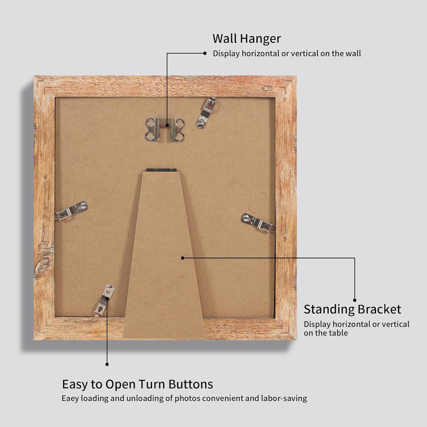 8x8 Picture Frame Set of 4 with HD Glass, Display 6x6 Pictures with Mat or 8 x 8 Without Mat, Square Wood Photo Frame for Wall Mount and Tabletop Display