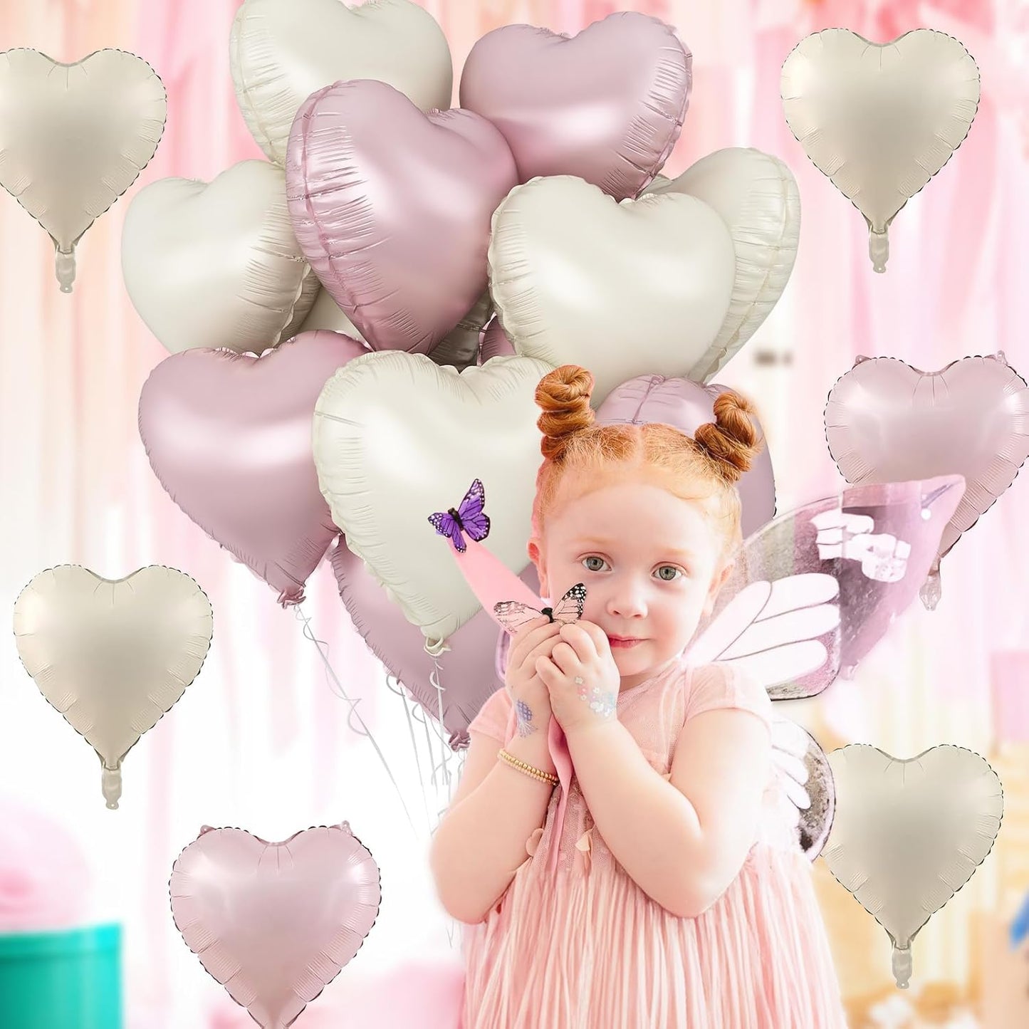 Pink White Heart Balloons, 18 Inch Baby Pink and Cream Helium Foil Heart Balloon 10Pcs Pastel Nude and Light Rosa Heart Shape Mylar Balloons for Boho Girls Women Birthday Baby Shower Bridal Valentines