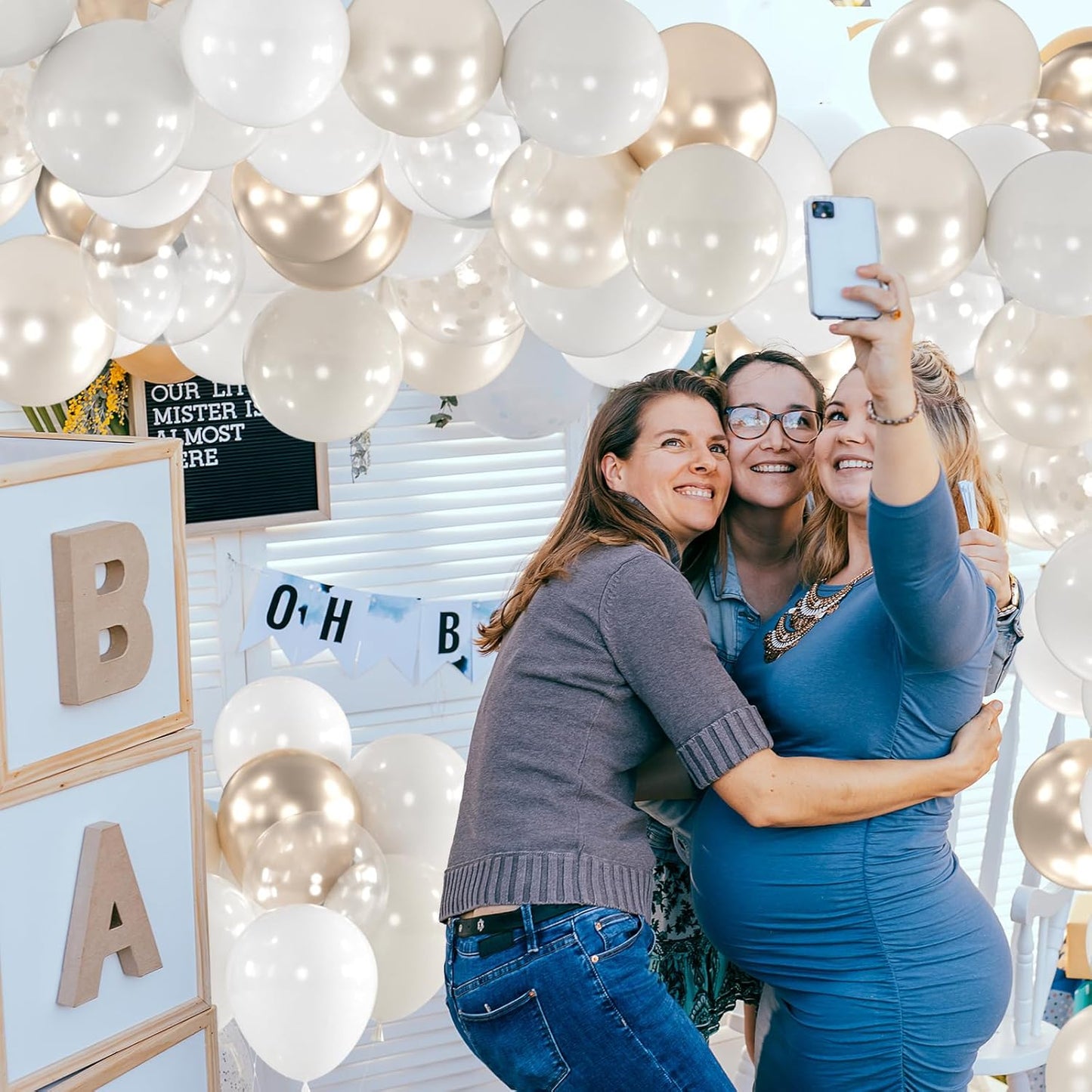 100pcs White and Gold Balloons - 12inch Sand White Metallic Champagne Gold Nude Pearl White & Clear Balloon for Baby showers, Wedding, Bachelorette, Graduation (with 66ft Ribbons)