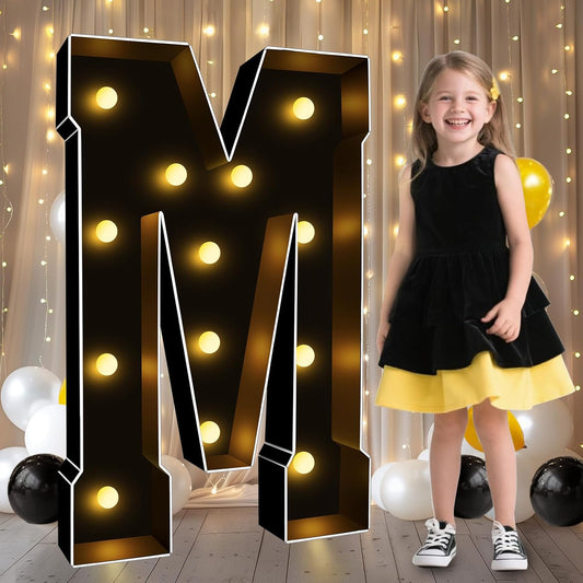 Pooqla 3FT Marquee Light Up Letters, Black LED Party Decor Large Marquee Letters 3 Feet Tall, Giant Mosaic Letter for Birthday Graduation Anniversary Wedding Decoration, Letter M