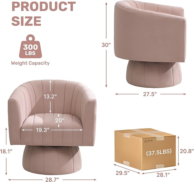 Swivel Accent Barrel Chair Set of 2, Cute Comfy Small Round 360° Arm Chair - Image 2