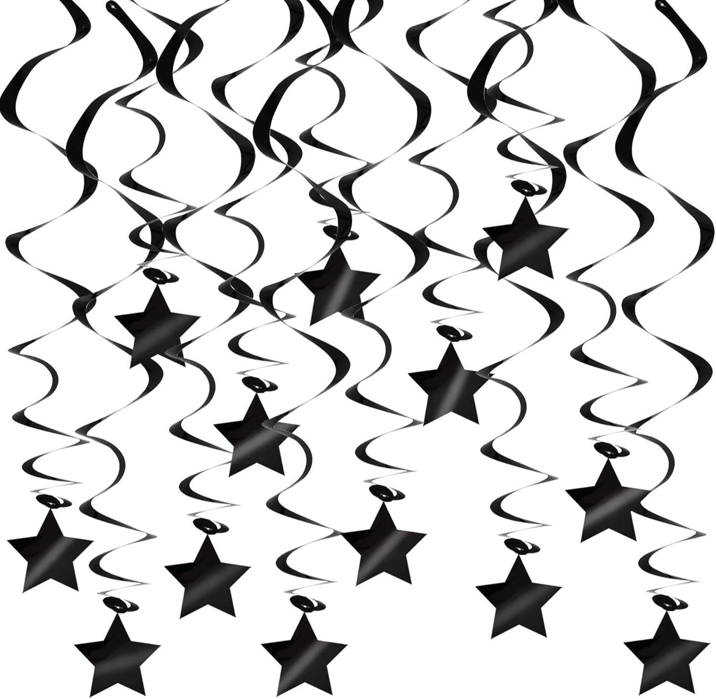 BEISHIDA Black Stars Hanging Swirls Bachelorette Graduation Hanging Ornament Decorations for Birthday Party Supplies Congrats Grade 2025 Graduation Decorations,Pack of 15